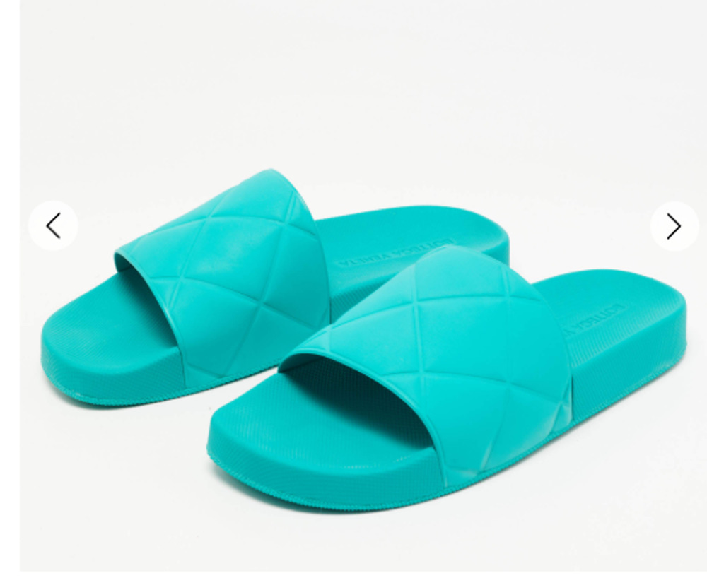 Bottega Veneta Quilted Rubber Pool Slides Sandals Neptune Blue Women's Size 40
